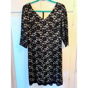 David Warren Petites Black Lace Sheath Dress, Cocktail, 3/4 Sleeve, Size 10P
